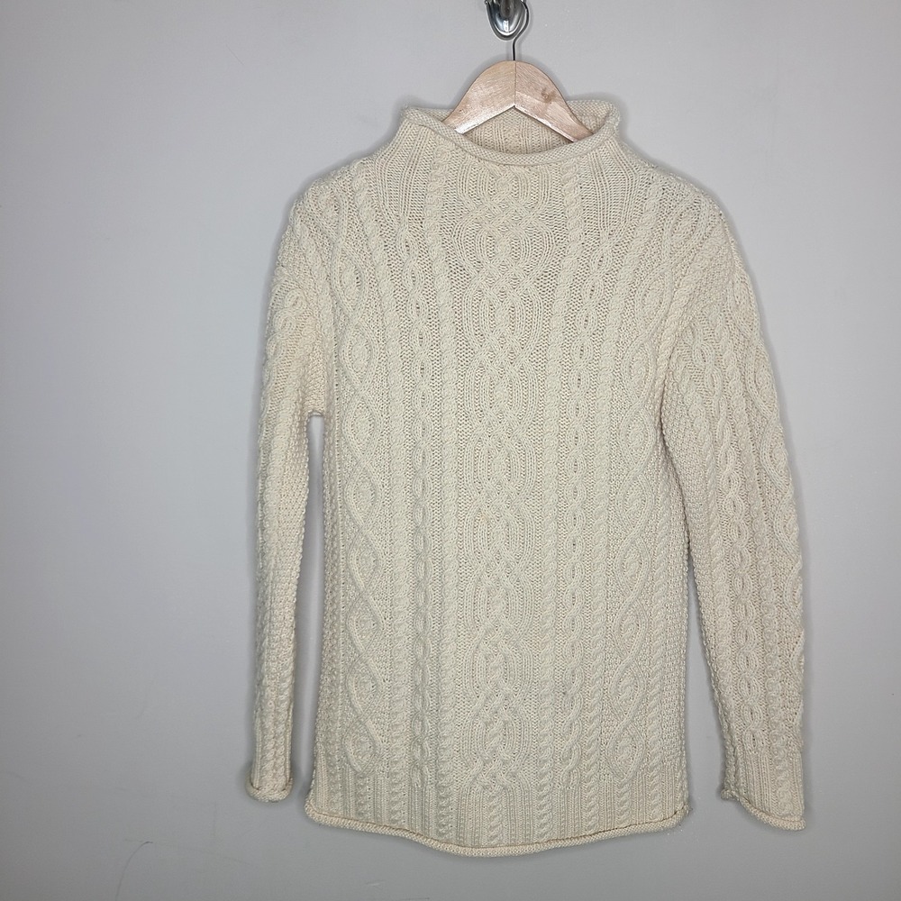 Aran Mor Knit Ireland‎ Merino Wool Fisherman Sweater Cream Cable Knit Medium